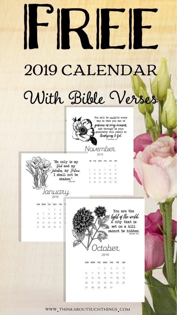 Free 2019 Floral Calendar with Bible Verses