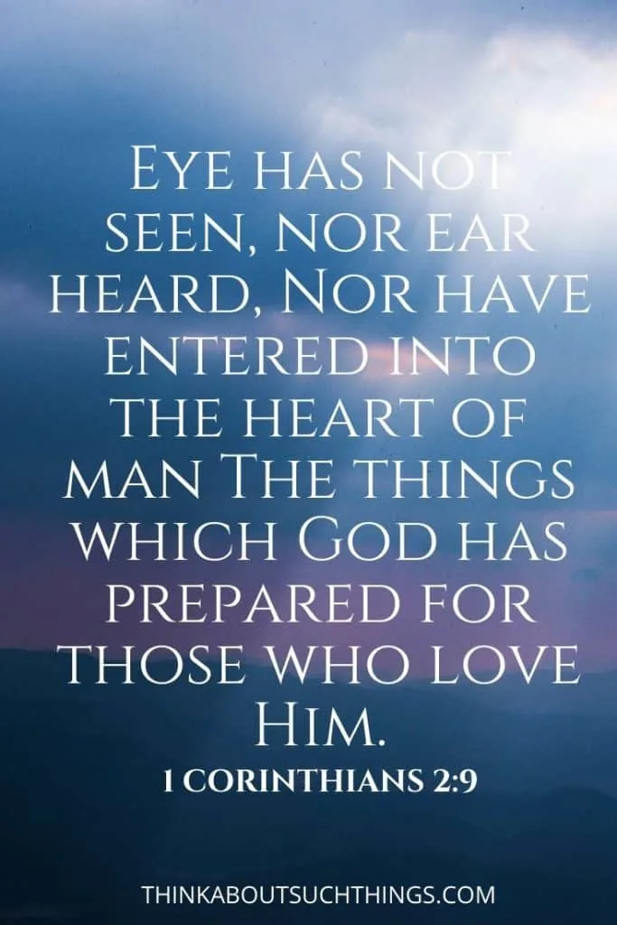 Bible verses about heaven and eternal life promise - 1 Corinthians 2:9 "Eye has not seen nor ear heard, nor have entered into the heard of man the things which God has prepared for those who love Him."