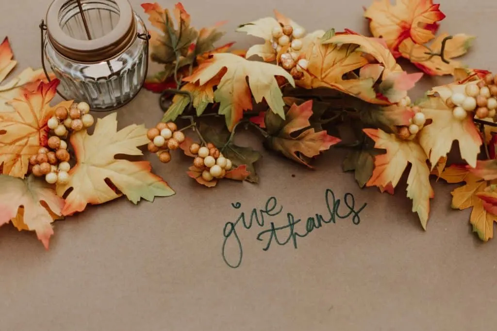 Give thanks written on a dinner table! Thanksgiving Prayer for Thanksgiving day