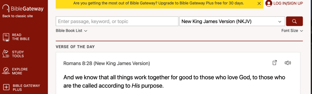 Biblegatway tools for studying
