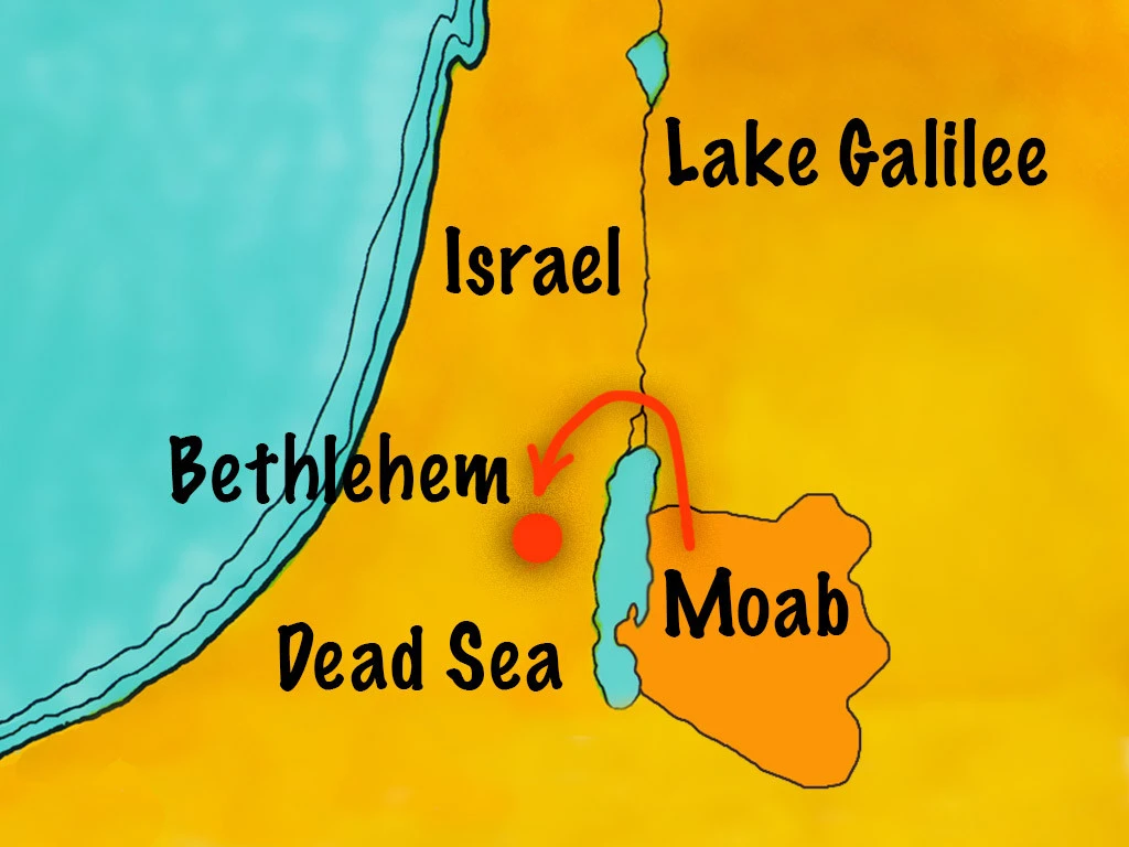 Naomi and Ruth went from Moab to Bethlehem map