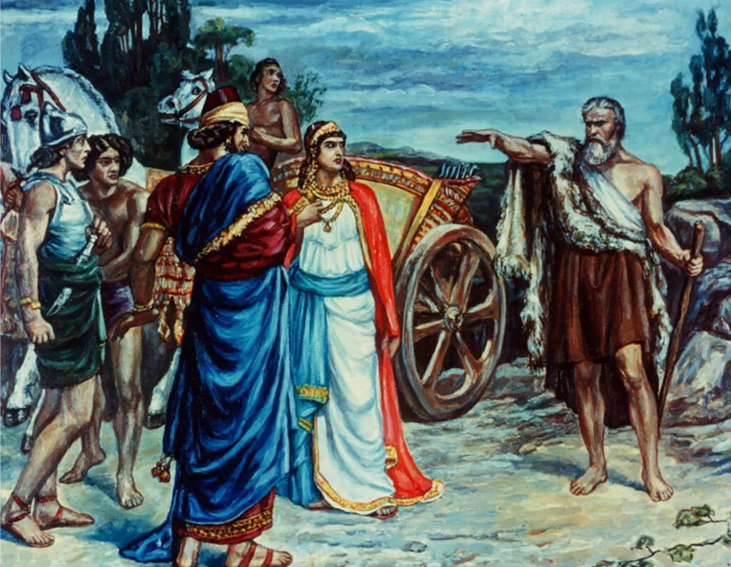 Queen Jezebel and King Ahab with Elijah