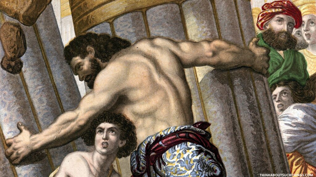 judge of the Bible Samson pulling 