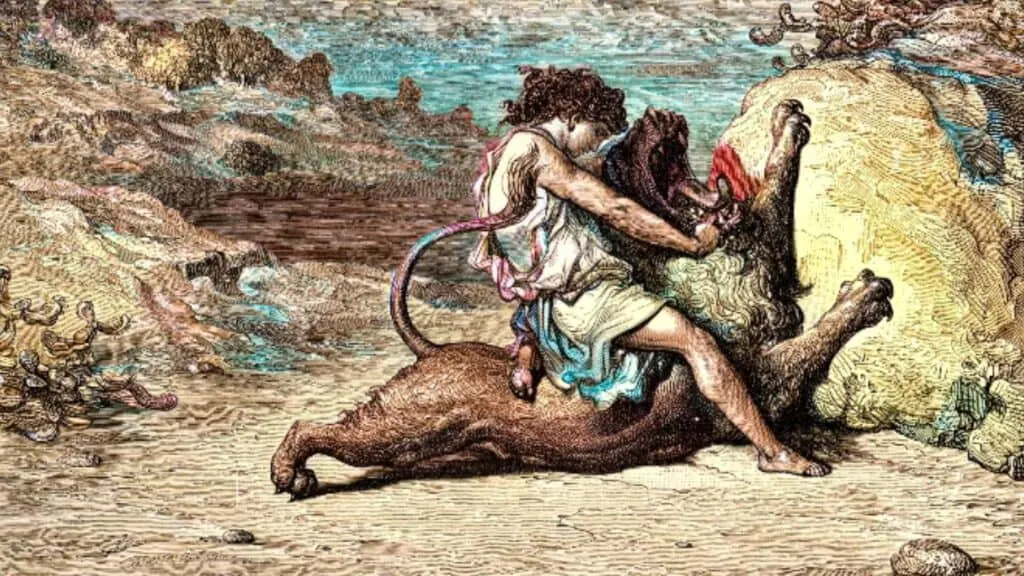 Sansib fighting the lion