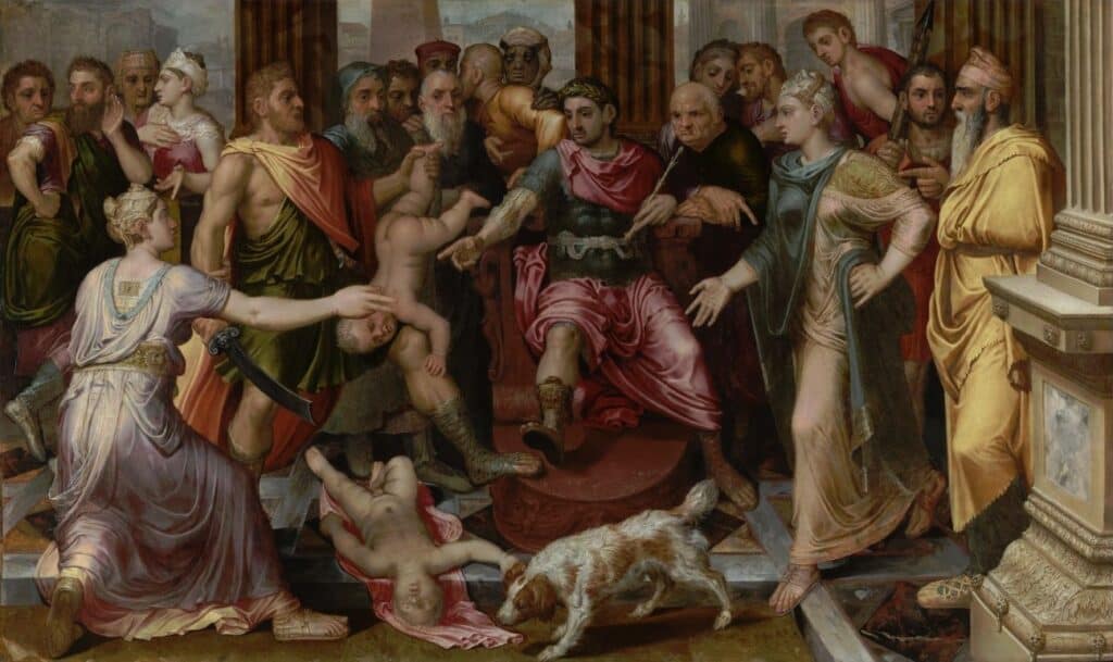 Murderous mother in the Bible Frans Floris I: The Judgement of Solomon