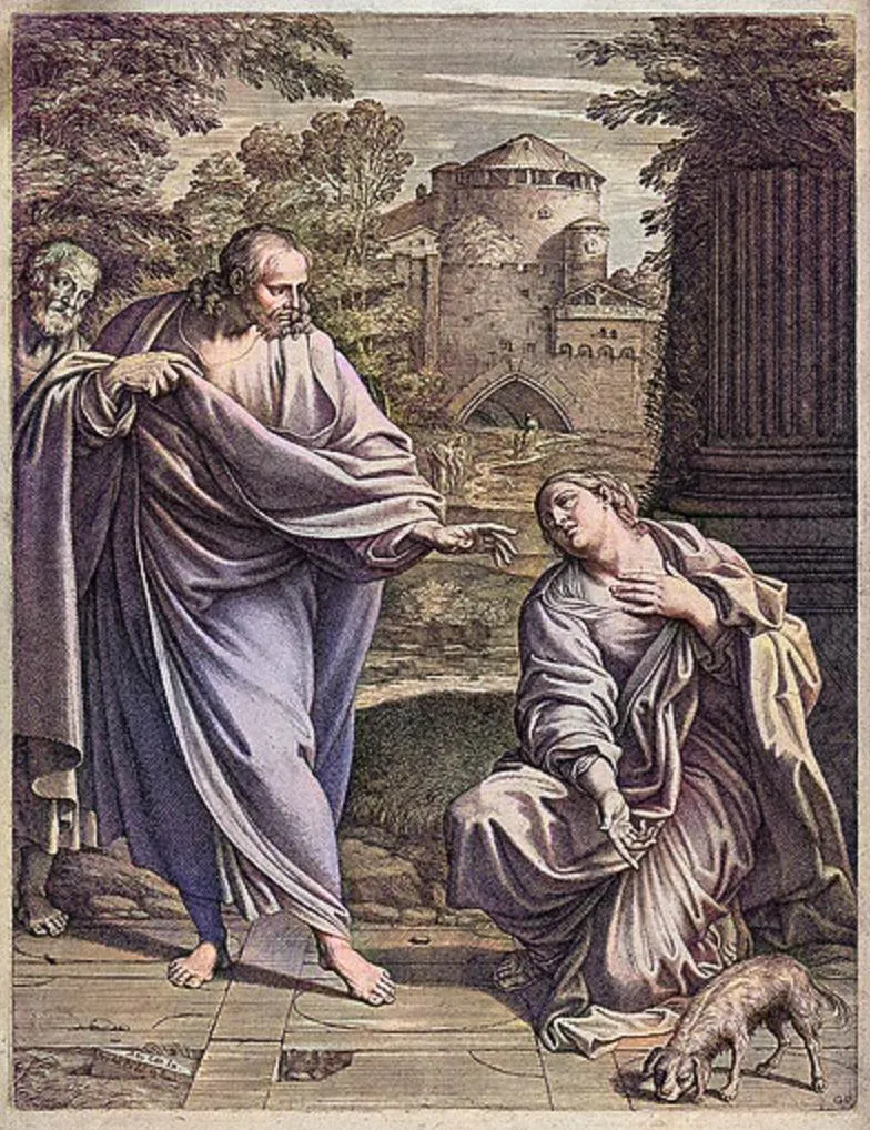 Etching in color by Pietro del Po, The Canaanite (or Syrophoenician) woman