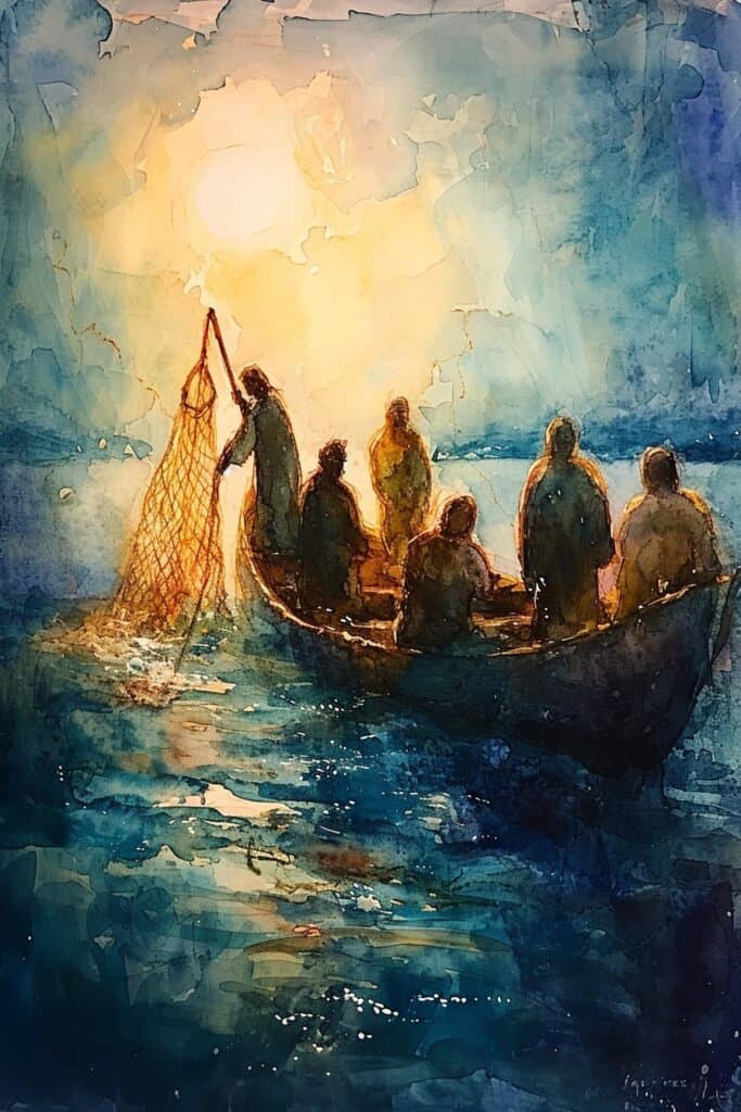 Jesus and the disciples fishing