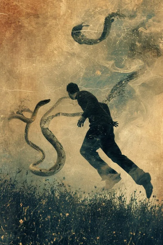 Man being chased by a snake in a dream