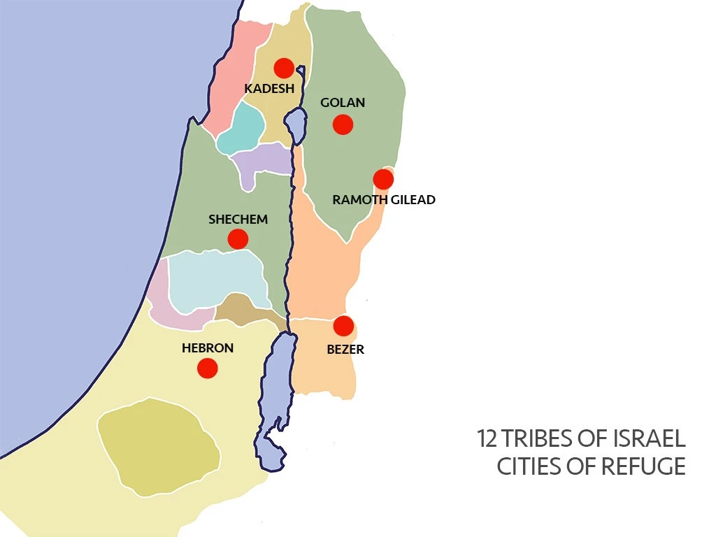 Map of the cities of refuge in Israel