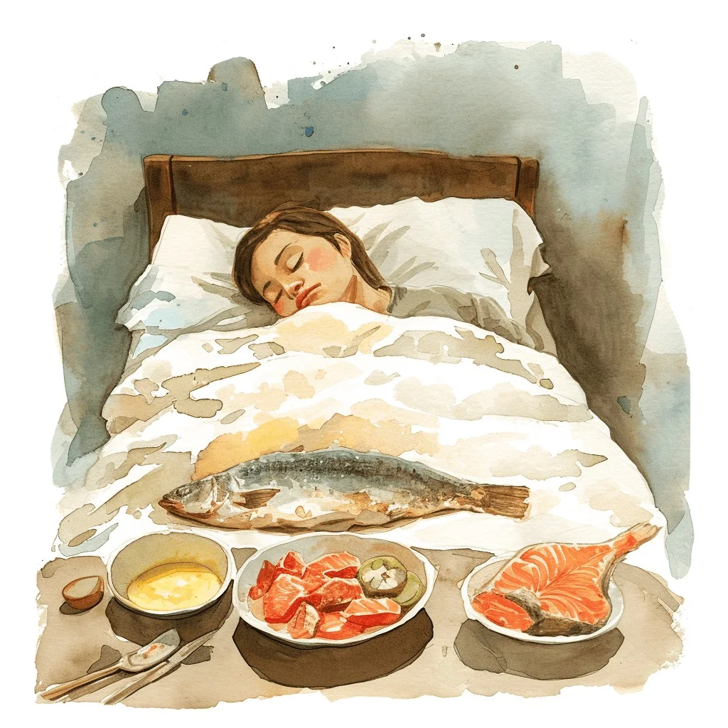 a woman dreaming of eating a fish