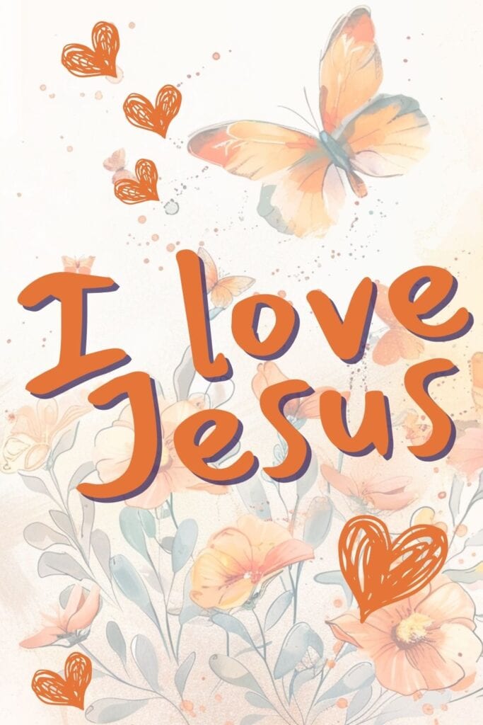 Orange I love jesus with hearts and butterflies 