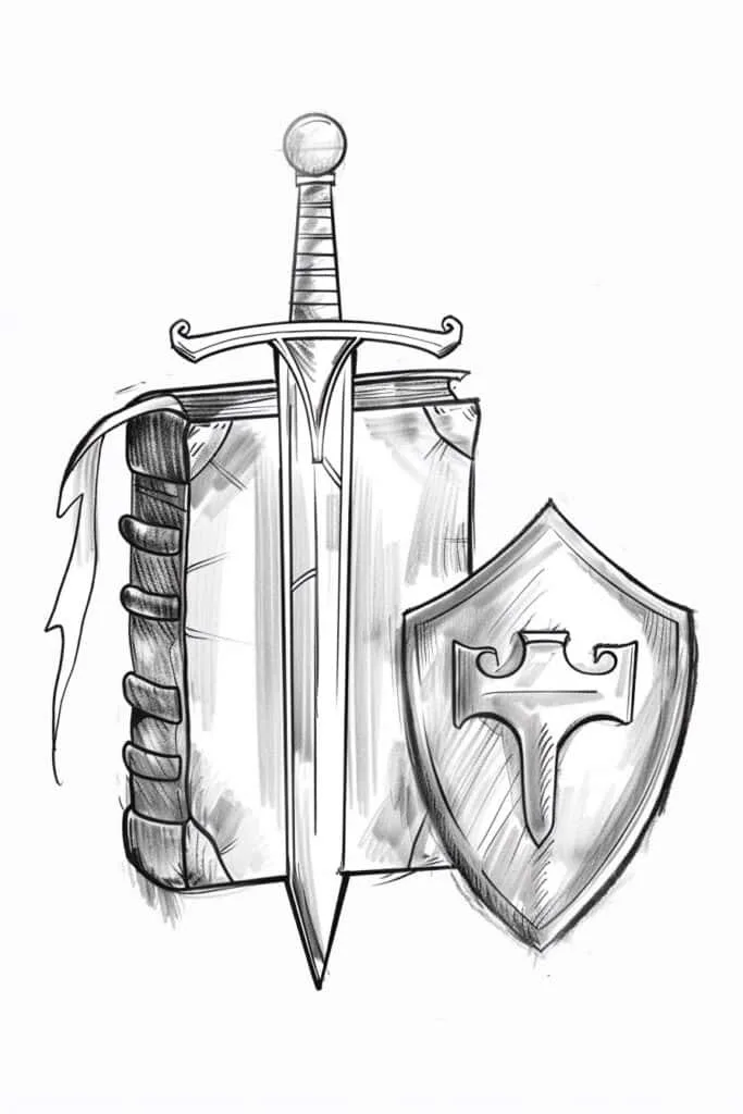 sword and shield Bible drawing 