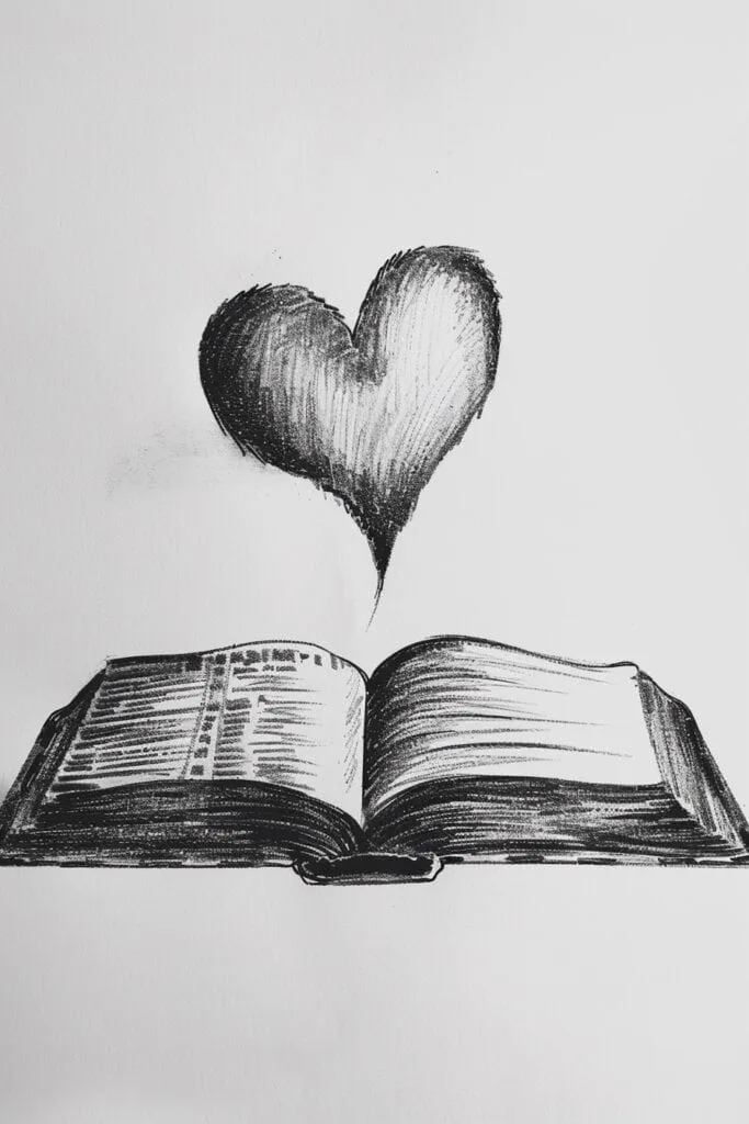 Bible drawing with a big heart