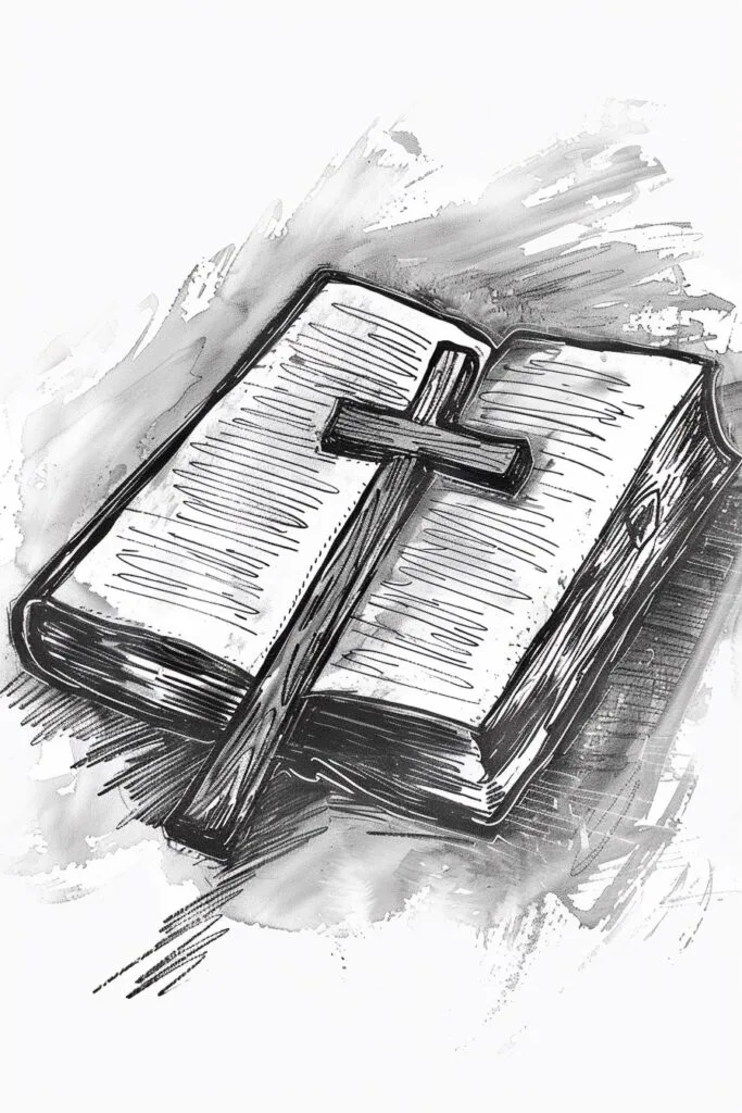 Bible drawing with long cross