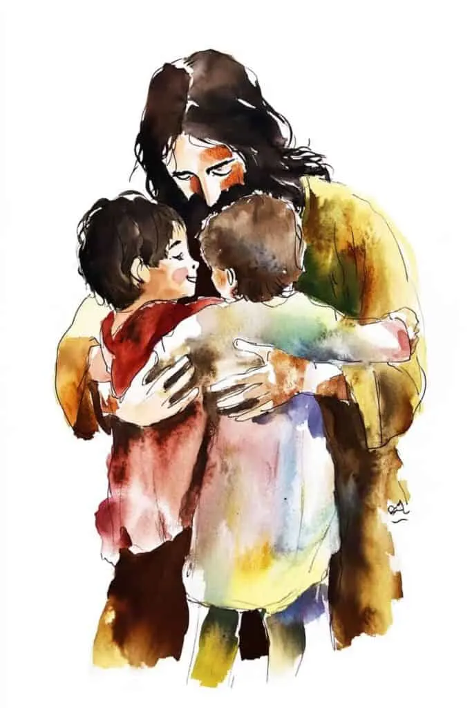 Jesus hugging watercolor