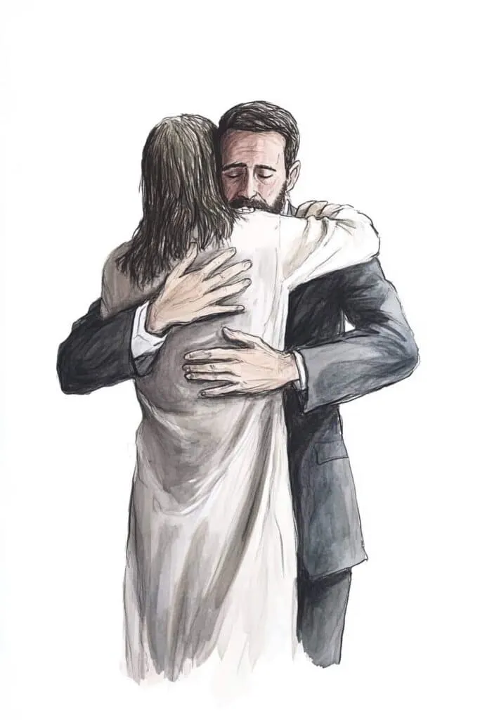 Jesus hugging a business man