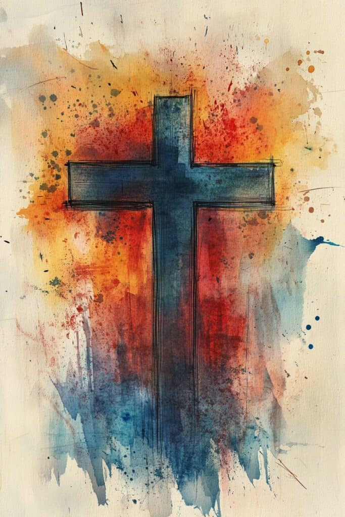 watercolor painting of the cross