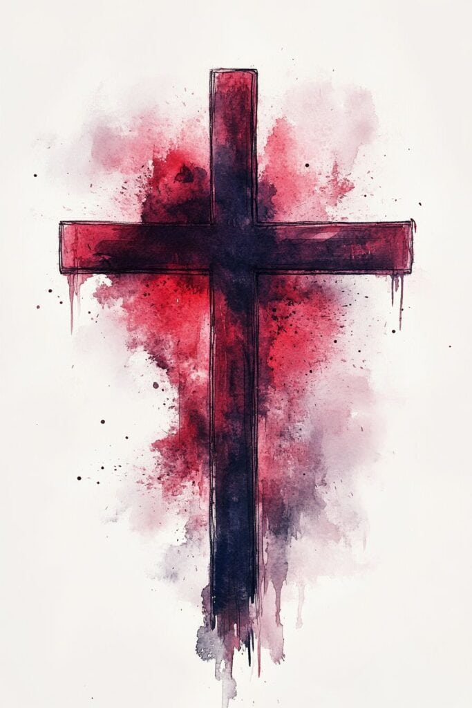 watercolor painting of the cross