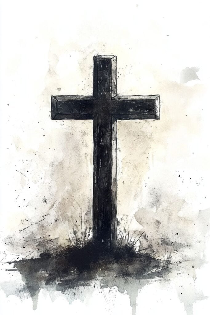 watercolor painting of the cross