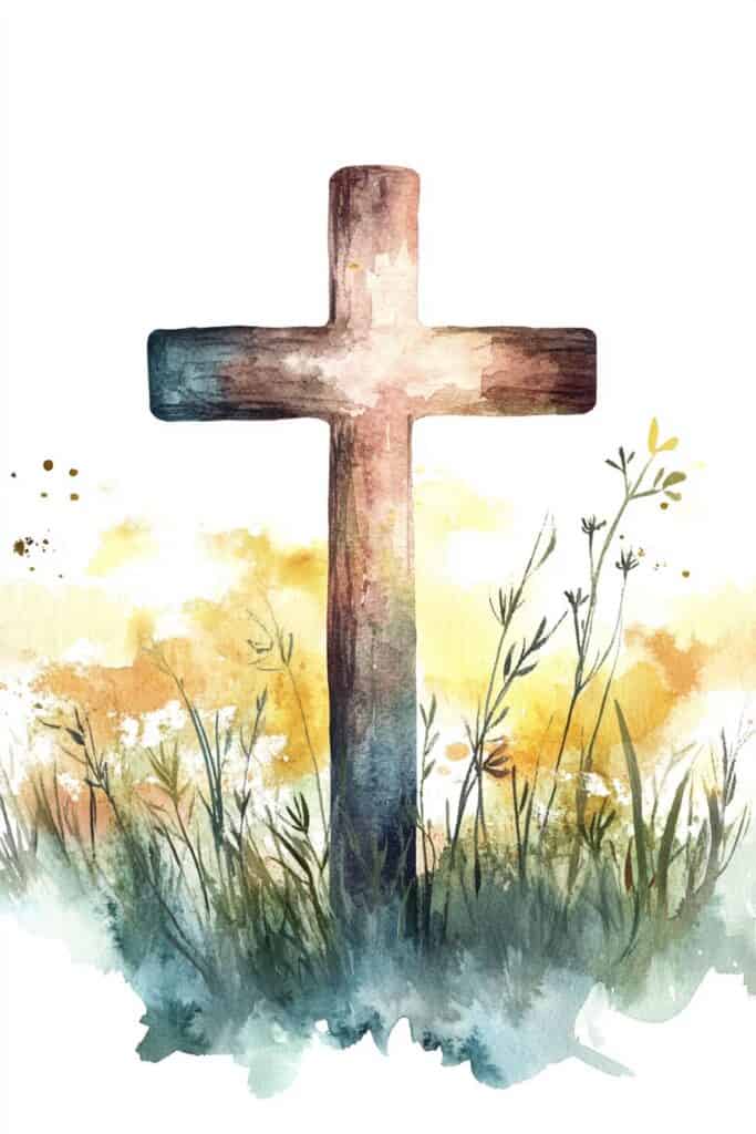 watercolor painting of the cross