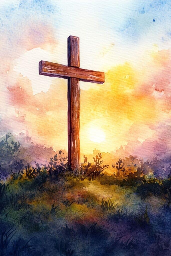 watercolor painting of the cross