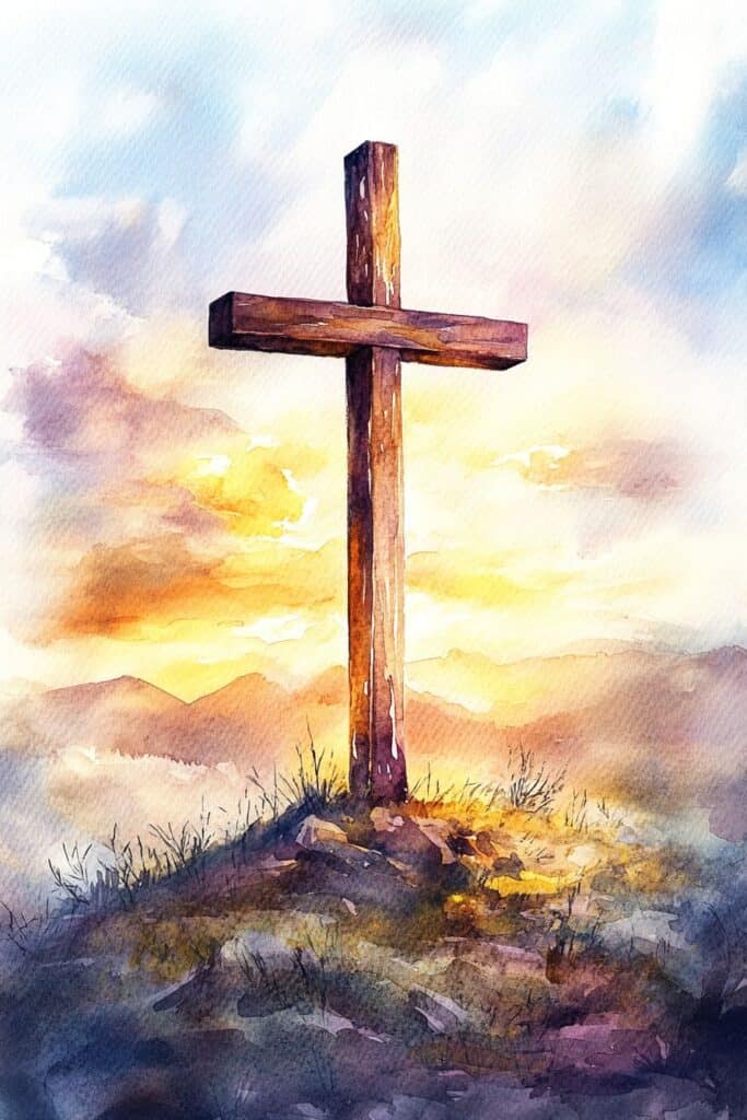 watercolor painting of the cross