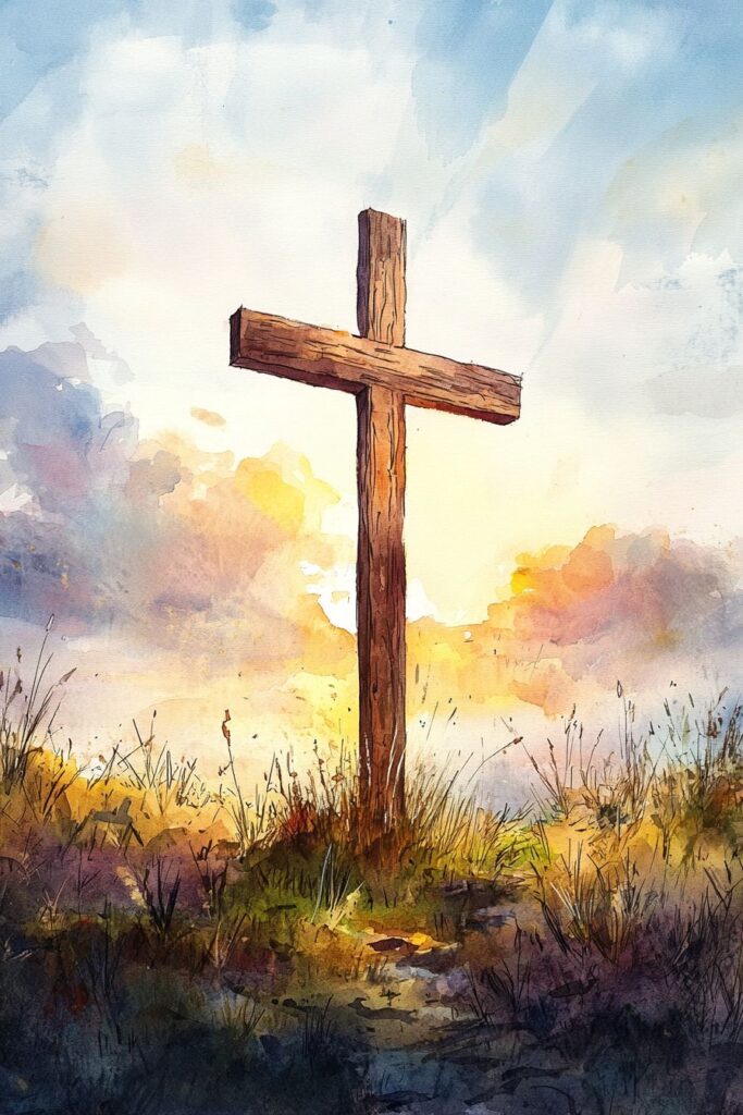 watercolor painting of the cross