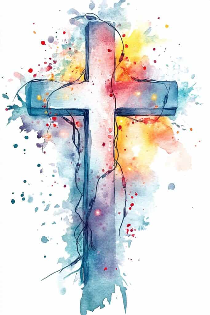watercolor painting of the cross