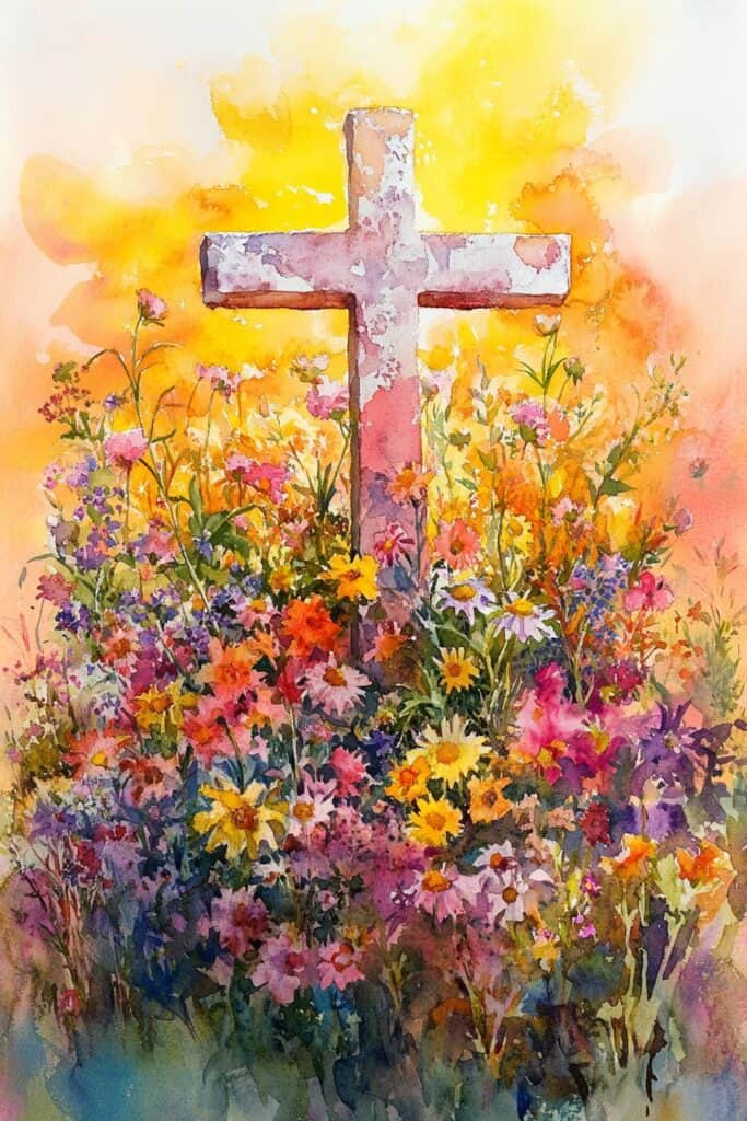 watercolor painting of the cross