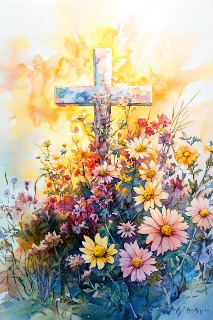 watercolor painting of the cross