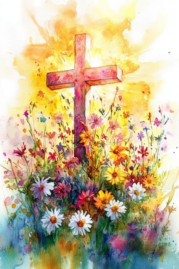 watercolor painting of the cross
