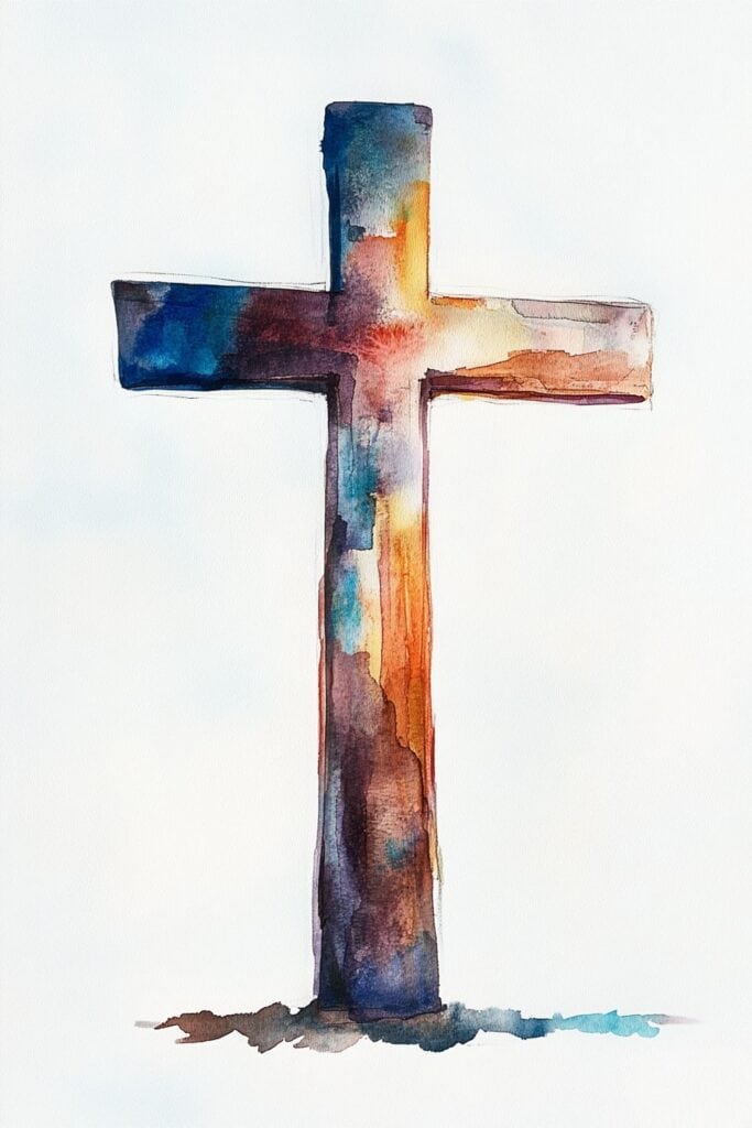 watercolor painting of the cross
