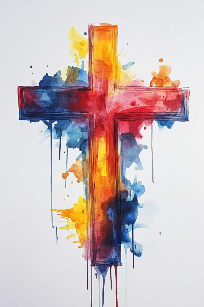 watercolor painting of the cross