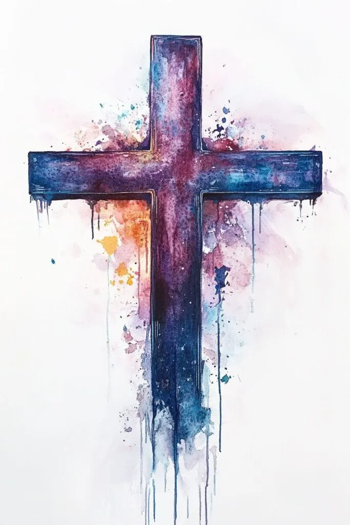 watercolor painting of the cross