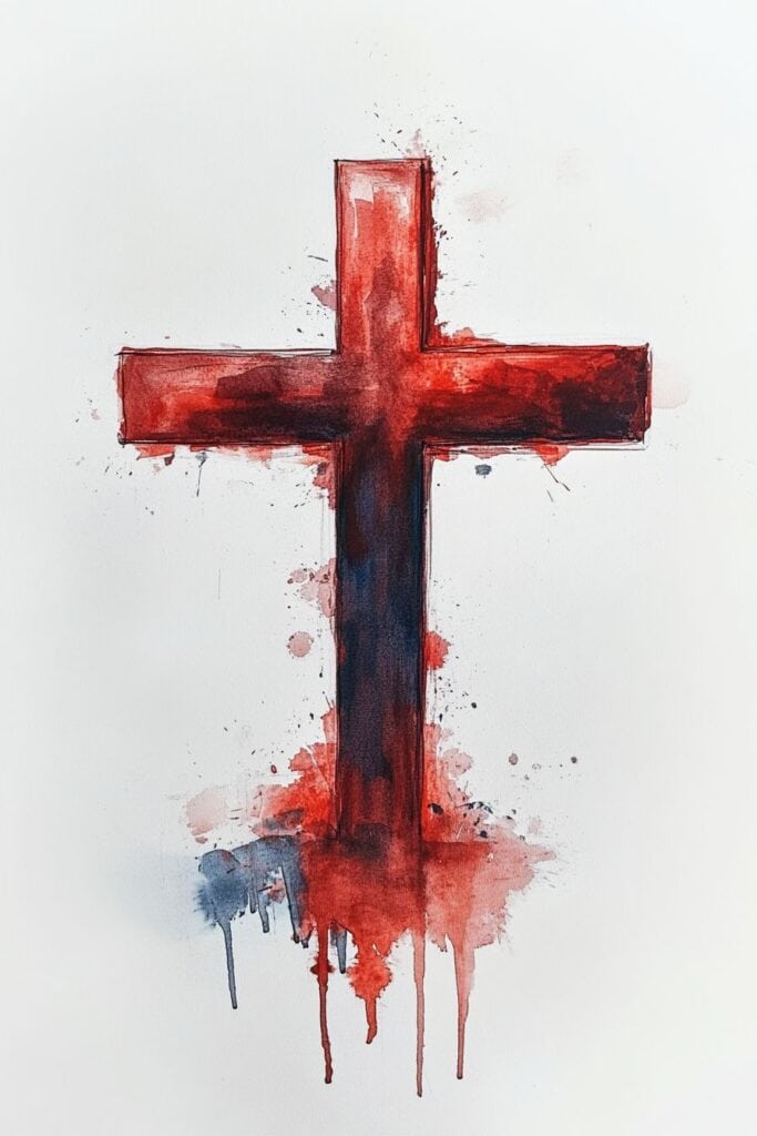 watercolor painting of the cross