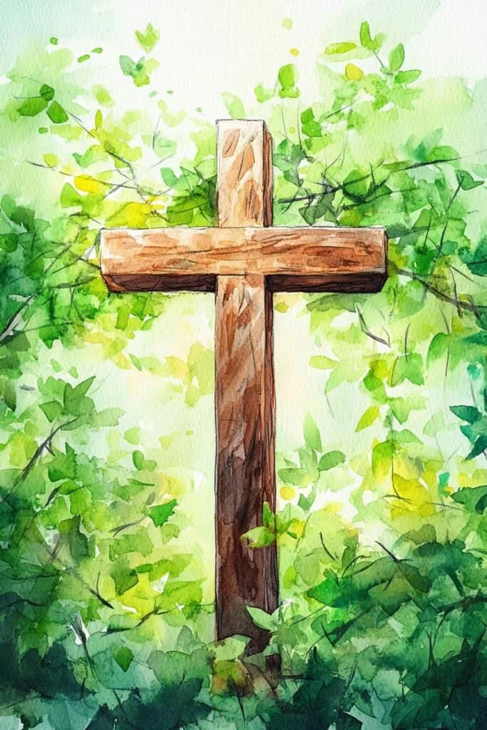 watercolor painting of the cross
