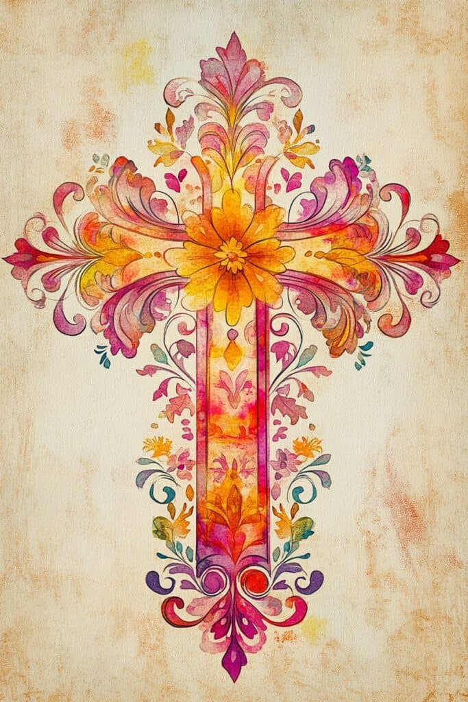 watercolor painting of the cross