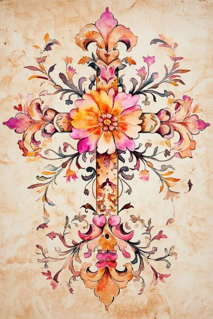 watercolor painting of the cross