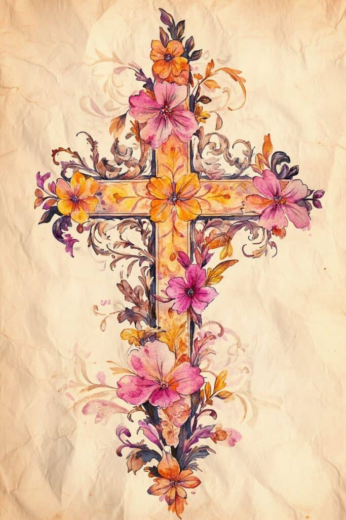watercolor painting of the cross