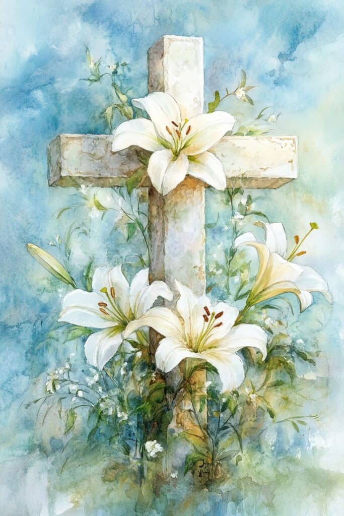 watercolor painting of the cross