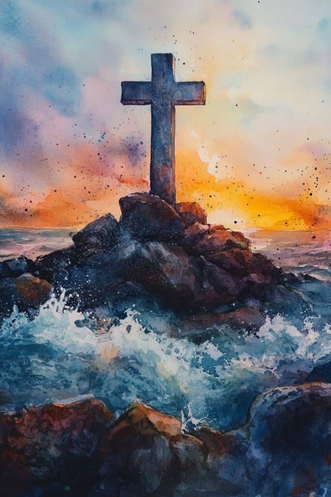 watercolor painting of the cross