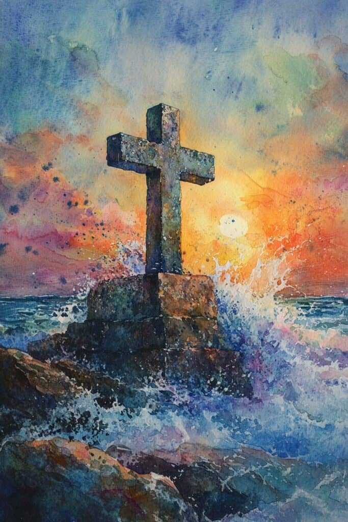watercolor painting of the cross