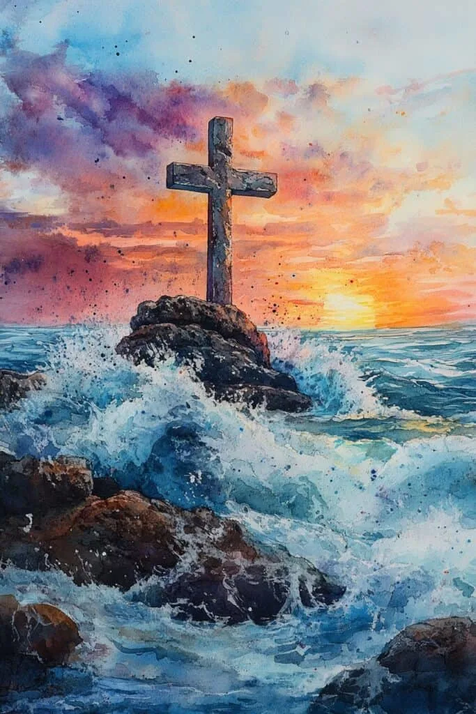 watercolor painting of the cross