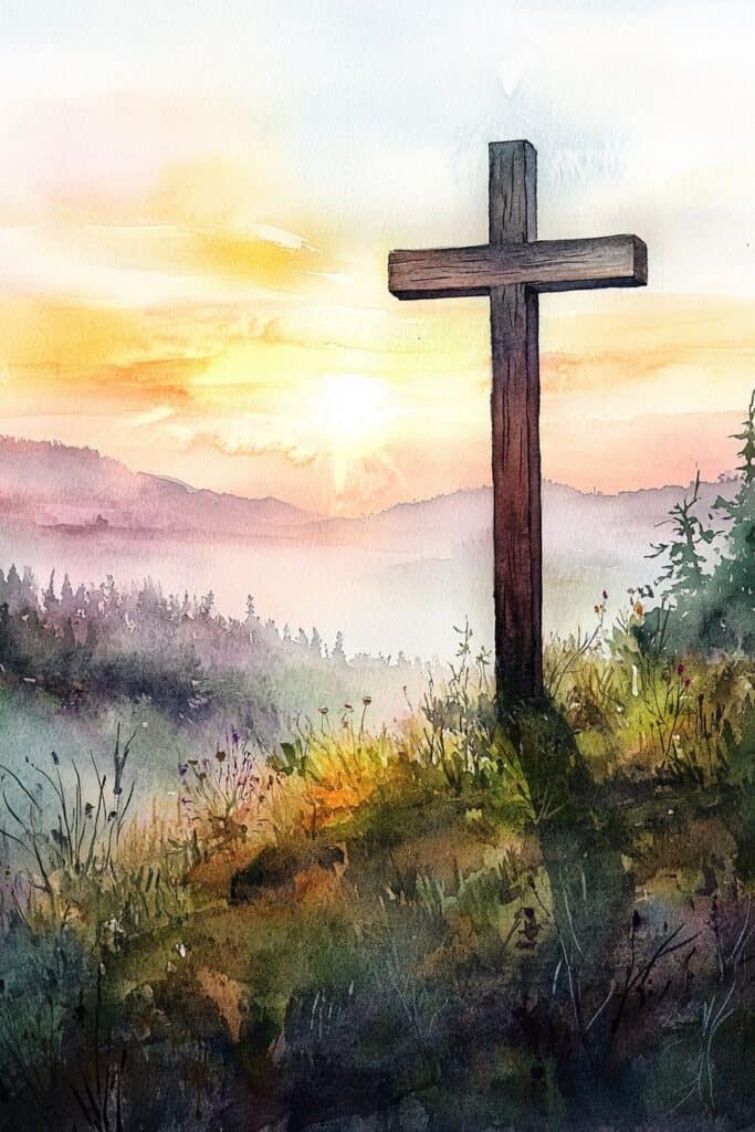 watercolor painting of the cross