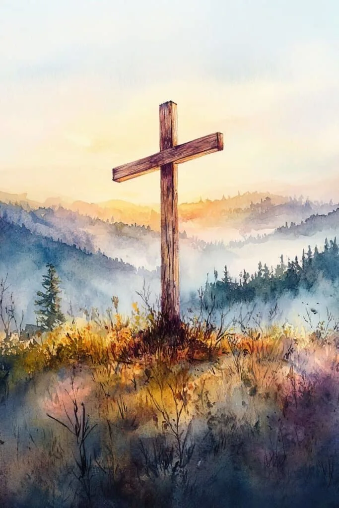 watercolor painting of the cross
