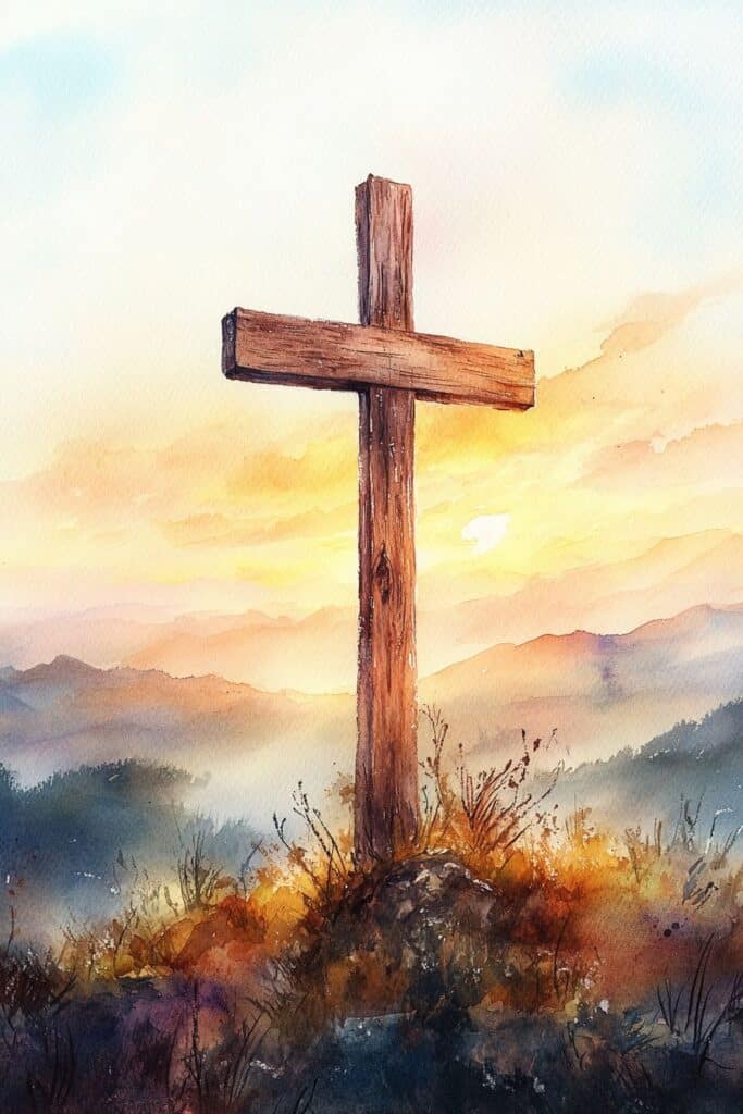 watercolor painting of the cross