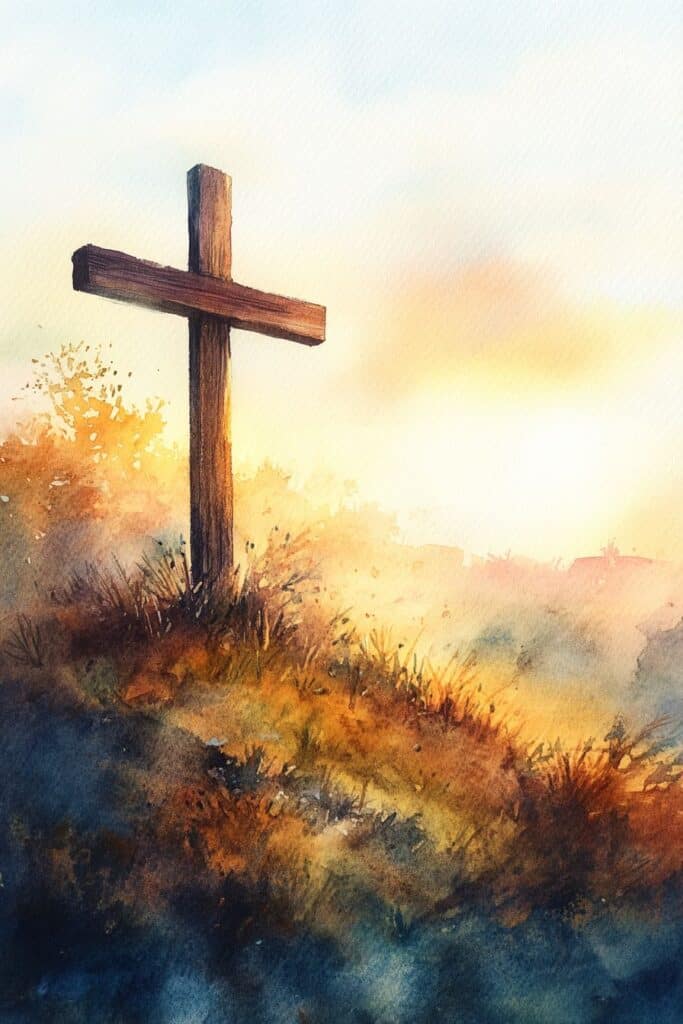 watercolor painting of the cross