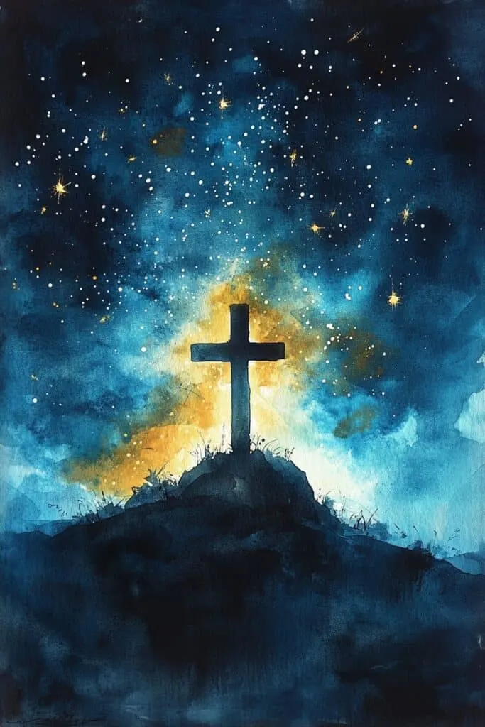 watercolor painting of the cross