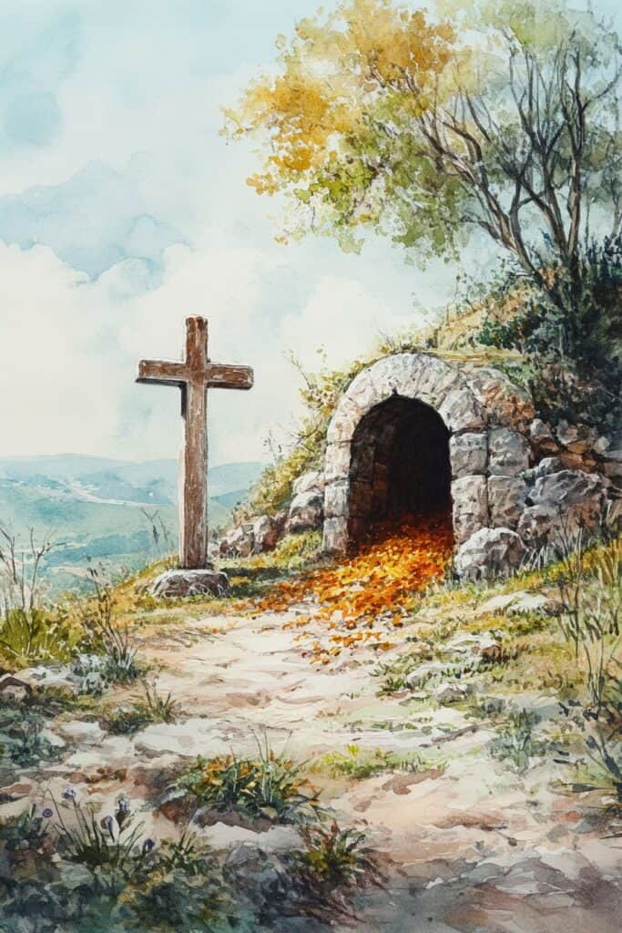 watercolor painting of the cross