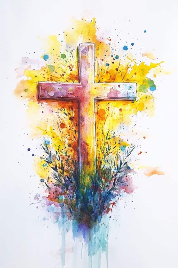 watercolor painting of the cross